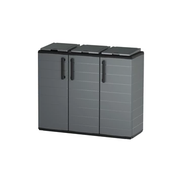 Szelektív zsáktartó szekrény polipropilén acélzsanérokkal és 3 fedéllel, belső zsáktartó gyűrűkkel 1020x370x840 mm. P101/ECO
