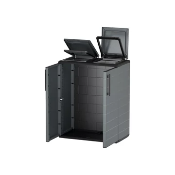 Szelektív zsáktartó szekrény polipropilén acélzsanérokkal és 2 fedéllel, belső zsáktartó gyűrűkkel 680x370x840 mm. P71/ECO