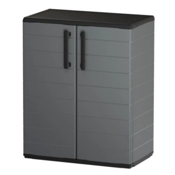 Szekrény polipropilén 2 ajtós alacsony SZÜRKE acélzsanérokkal, polccal 680x370x840 mm. P71/B