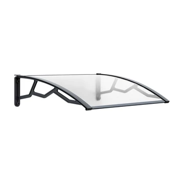 Előtető átlátszó, kompakt polikarbonát, anti-UV lemez 3 mm, polipropilen megerősített karok sötétszürke, 755x985x245 mm. PE80100C