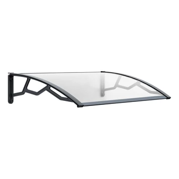 Előtető átlátszó, kompakt polikarbonát, anti-UV lemez 3 mm, polipropilen megerősített karok sötétszürke, 755x1190x245 mm. PE80120C