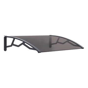Előtető Füstszínű méhsejtes polikarbonát, UV-ellenes lemez 4 mm, polipropilén megerősített karok sötétszürke, 755x1190x245 mm. PE80120F