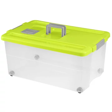 Boxmania Tároló doboz 55L 60x40x28,5cm gurulós, Clippes tetővel 1569