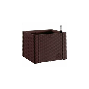 Rattan Virágláda 43x43x33cm 35L Öntöző rendszerrel és szintj. Natural Mokka 75701