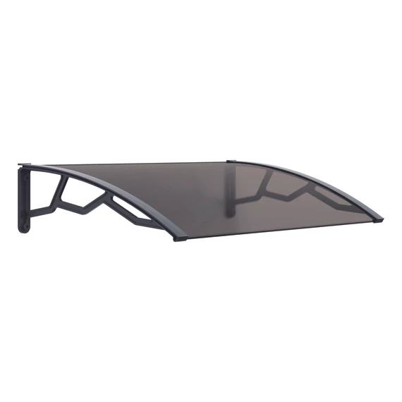 Előtető Füstszínű méhsejtes polikarbonát, UV-ellenes lemez 4 mm, polipropilén megerősített karok sötétszürke, 755x1190x245 mm. PE80120F
