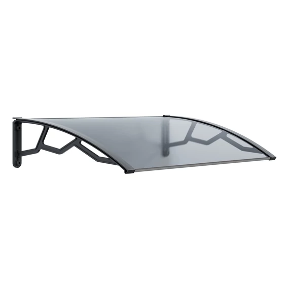 Előtető Átlátszó méhsejtes polikarbonát, UV-ellenes lemez 4 mm, polipropilén megerősített karok sötétszürke, 755x1190x245 mm. PE80120T
