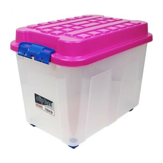Clipbox Tároló doboz 75L 60x40x46cm gurulós, Kubrik Clippes tetővel 1655