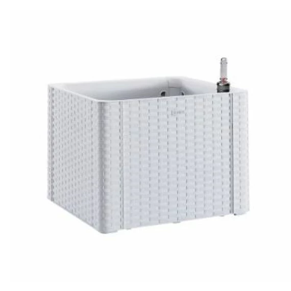 Rattan Virágláda 43x43x33cm 35L Öntöző rendszerrel és szintj. Natural Fehér 75700
