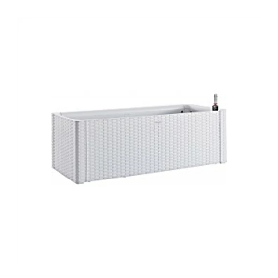 Rattan Virágláda 100x43x33cm 90L Öntöző rendszerrel és szintjelzővel Natural Fehér 75720
